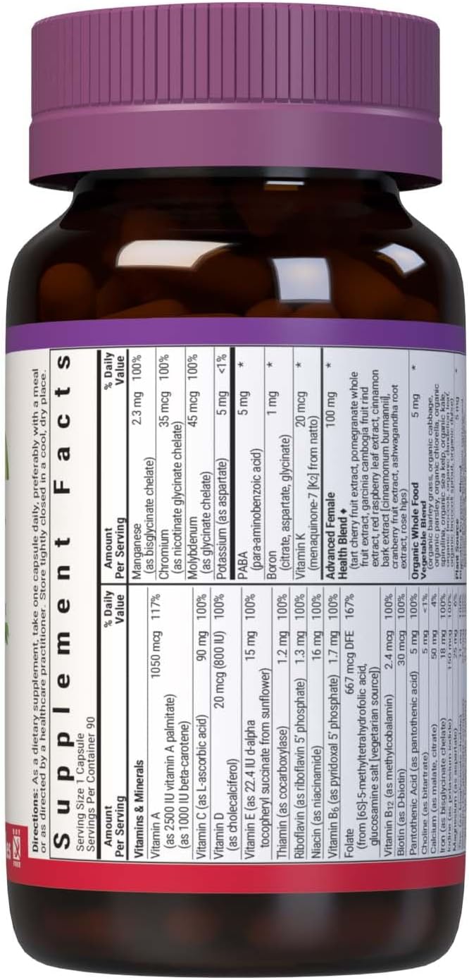 Bluebonnet Nutrition Ladies One Vegetable Capsule, Whole Food Multiple with K2, 90 Capsules - görsel 2