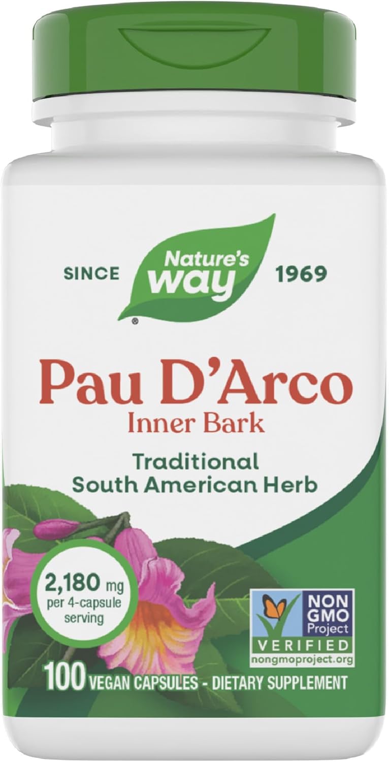Nature's Way Pau d'Arco Inner Bark, Traditional South American Herb, 2,180 mg per 4-Capsule Serving, 100 Capsules - görsel 1