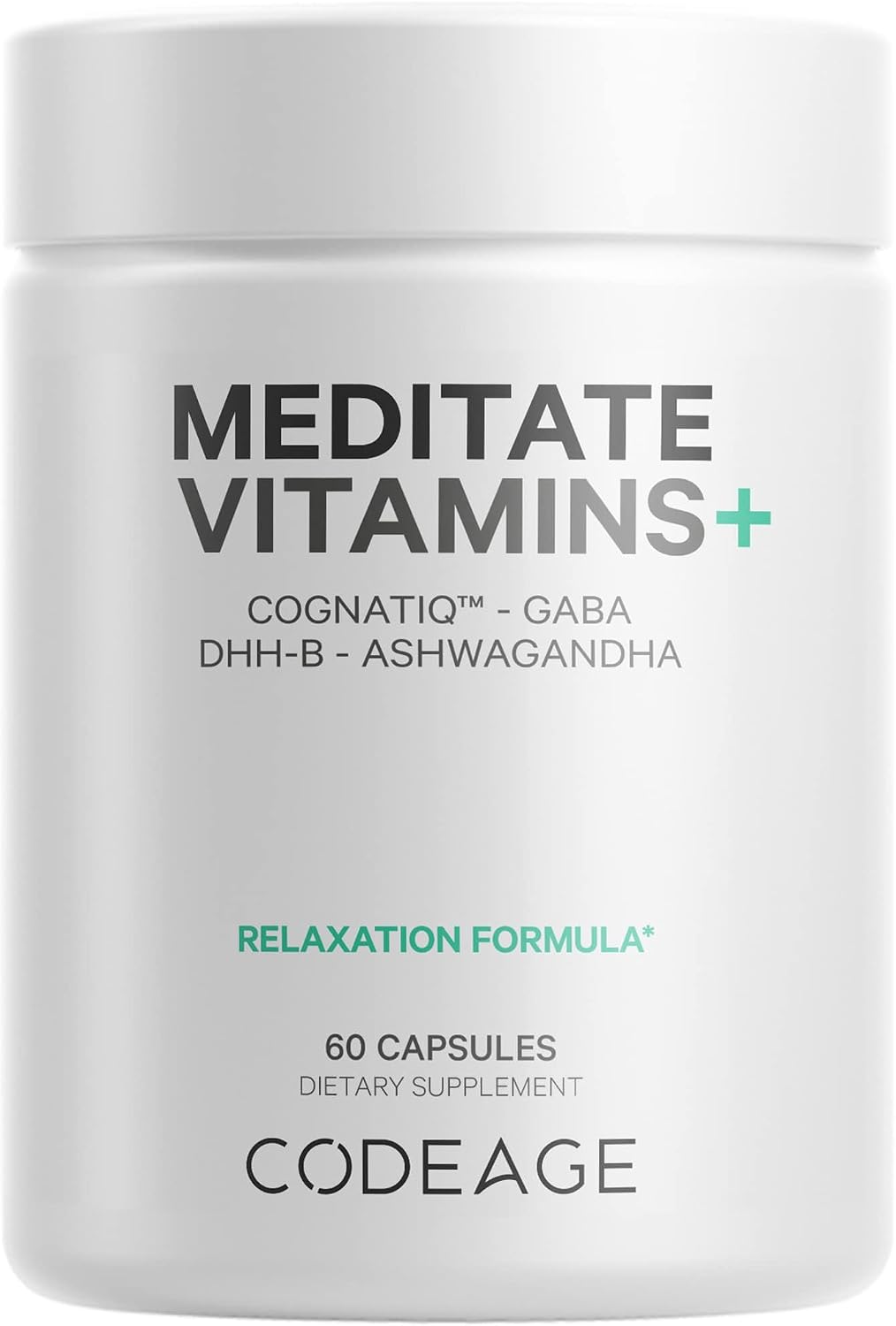 Codeage Meditate Vitamins+ Supplement - CognatiQ, DHH-B, GABA, Ashwagandha, Organic Mushrooms, Blueberries - BDNF Brain Pills and Neuroprotein - Vegan, Non-GMO, Gluten-Free - 60 Capsules - görsel 1