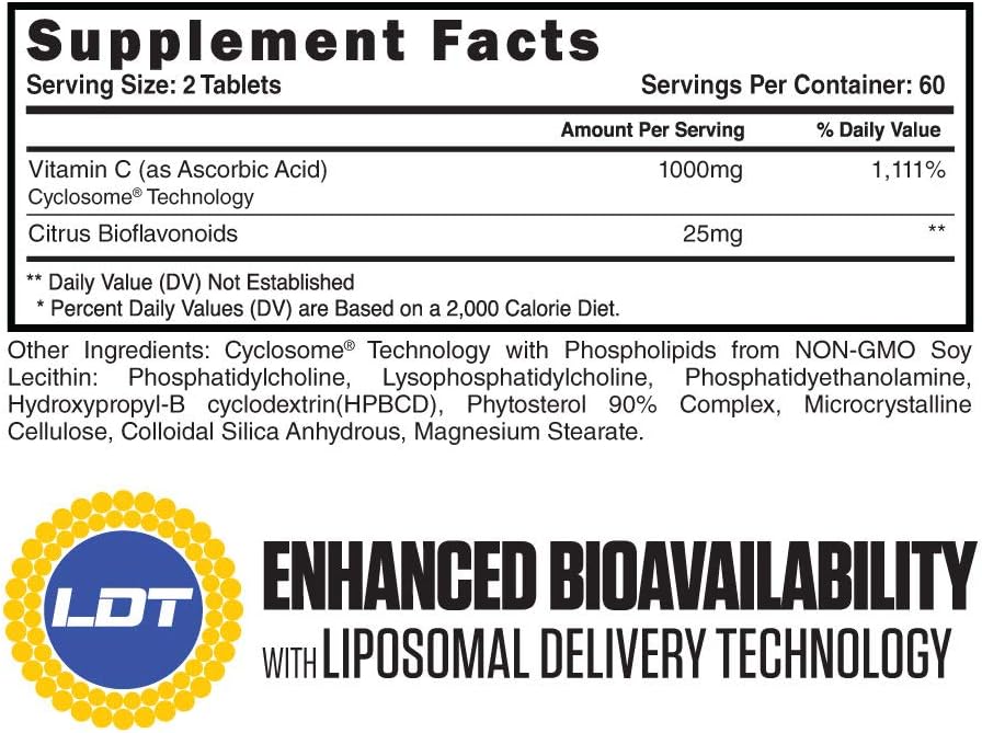 Steel Supplements Liposomal Vitamin C | Immune Function, Antioxidant, Heart Health | 1000mg Vitamin C, Cyclosome Technology | 120 Tablets - görsel 2