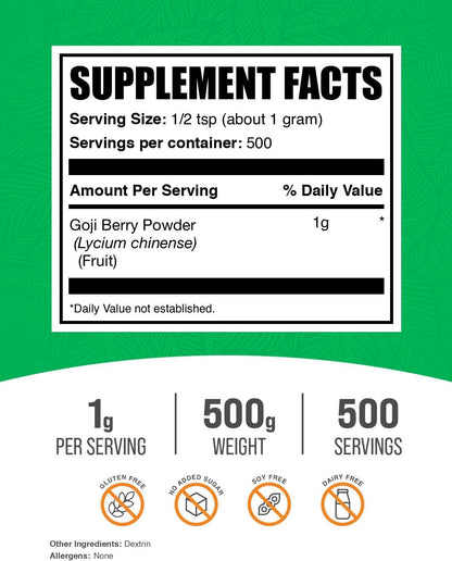BulkSupplements Goji Berry Powder - 500g - Vegan & Gluten-free