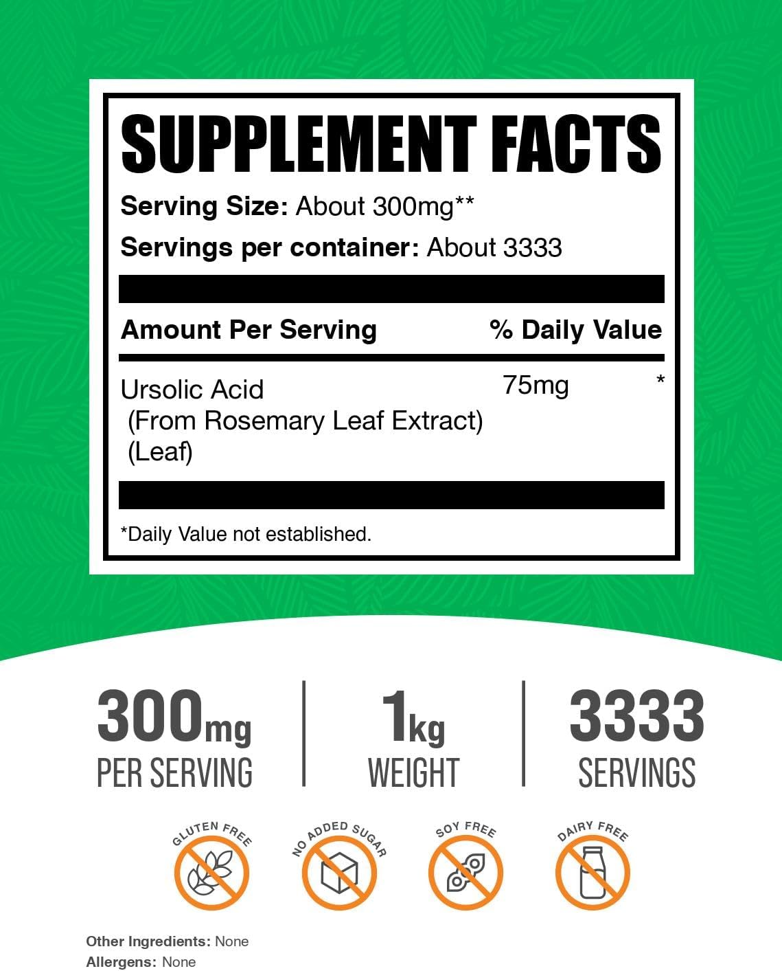 BulkSupplements.com Ursolic Acid Powder - Sourced from Rosemary Leaf Extract, 75mg per Serving, 1kg - görsel 2