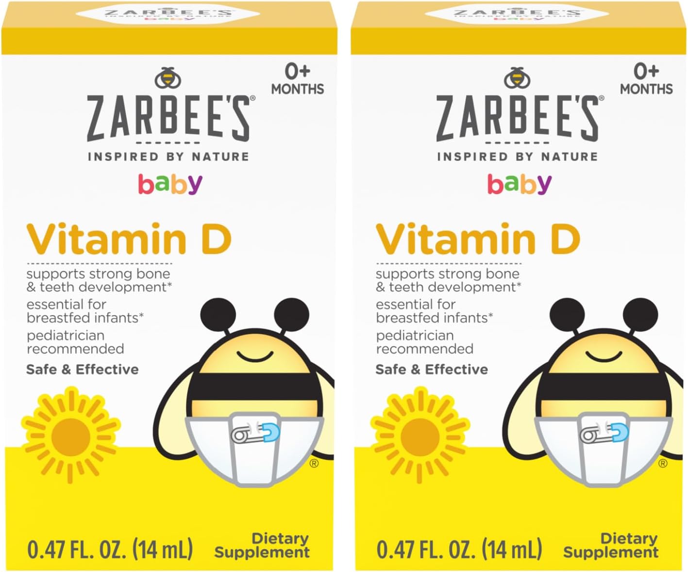 Zarbee's Vitamin D Drops for Infants, 400IU (10mcg) Baby & Toddler Liquid Supplement, New-born & Up, Dropper Syringe Included, Pack of 2 0.47 Fl Oz Bottles - görsel 1