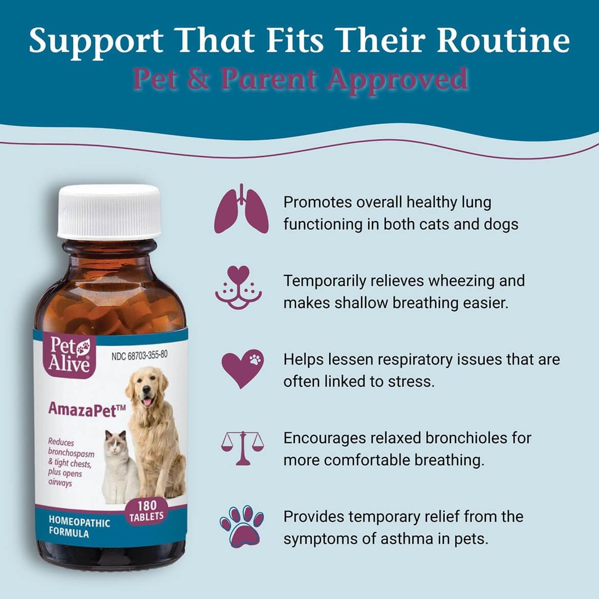 AmazaPet – Dog Cough & Respiratory Support Tablets – Supports Healthy Lung Function & Easy Breathing – Safe for Dogs & Cats – Comfort for Occasional Cough, Throat & Bronchial Wellbeing – 180 Tablets - görsel 3