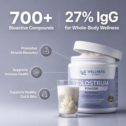 WELLNESS EXTRACT Bovine Colostrum Powder with Lactoferrin, Grass-Fed Organic Colostrum Supplement for Gut Health, Immune Support & Muscle Recovery, Rich in IgG & IgA, Unflavoured, 60 g
