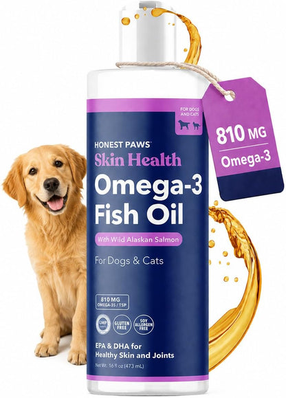 Salmon Oil for Dogs & Cats – Omega-3 Fish Oil Supplement for Skin, Coat, Joint & Heart Health – Natural, Sustainably Sourced Wild Alaskan Salmon, 473 ml