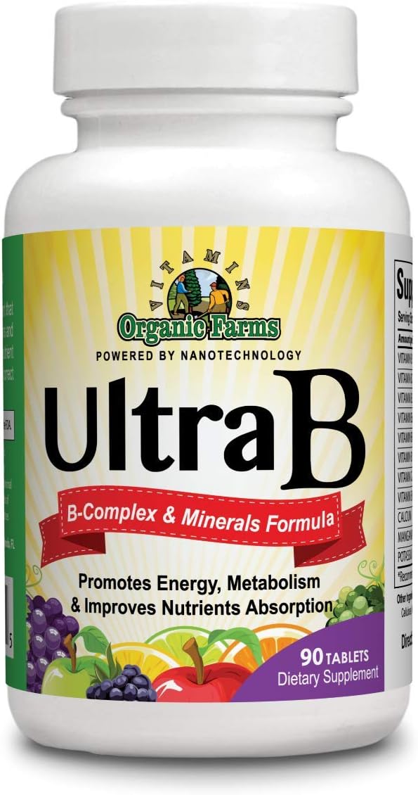 Organic Farms Vitamins Ultra B Complex & Minerals - 90 Tablets - 100% Natural Food Supplement - görsel 1