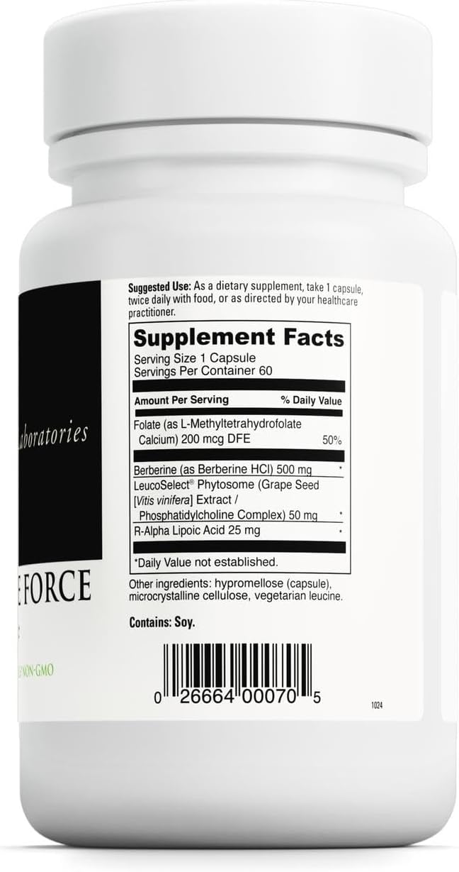 DAVinci Labs Berberine Force - Immune & Heart Support Supplement with Berberine, R-ALA, Folate & Grape Seed Extract - 60 Capsules - görsel 2
