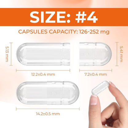 Empty Gelatin Capsules Size 4 (100 Count) with 2 Filling Spoons – Clear DIY Pill Capsules