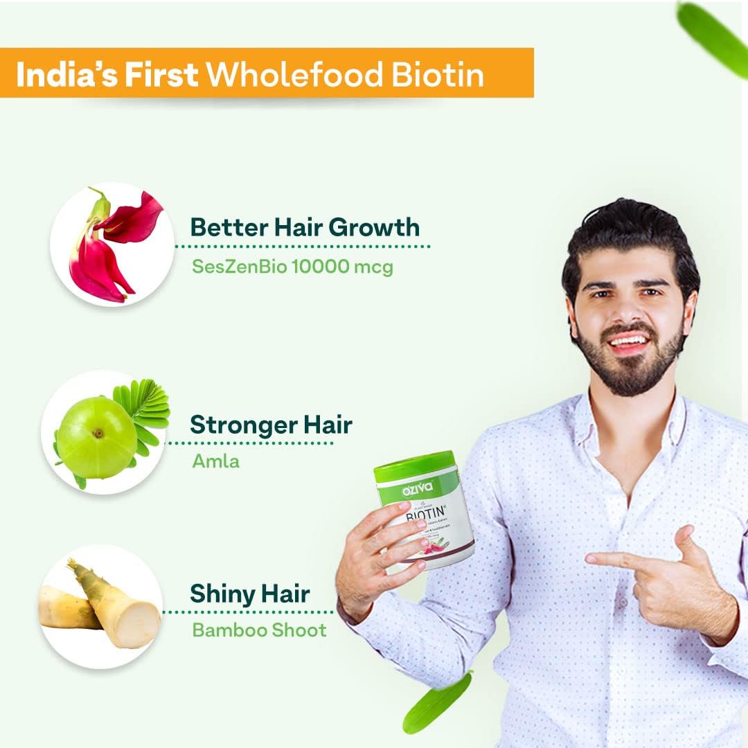 OZiva Plant-Based Biotin Powder 10,000mcg with Amla – Hair, Skin & Nails Support - görsel 3