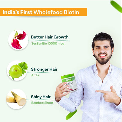 OZiva Plant-Based Biotin Powder 10,000mcg with Amla – Hair, Skin & Nails Support