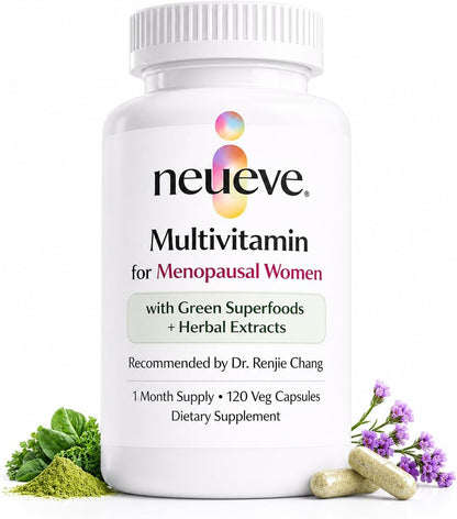 NeuEve Menopause Support Multivitamin for Women, Hormone-Free Daily Multivitamin to Support Whole Body & Intimate Health with Green Superfoods | 30-Day Supply | Vegan Capsules | 120 Capsules