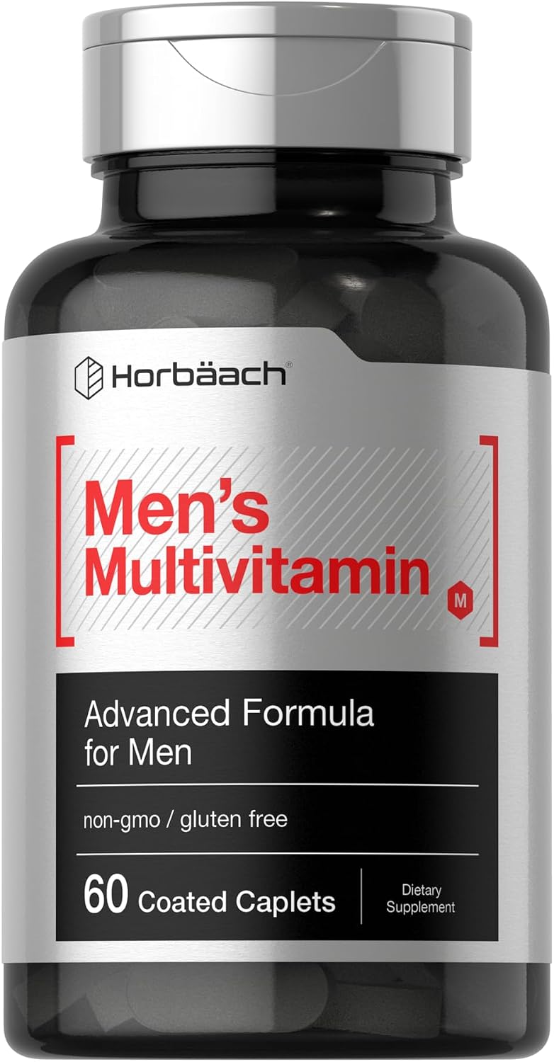 Horbäach Men's Multivitamin - 60 Coated Caplets - Advanced Formula with Vitamin C, D, Magnesium & Zinc - görsel 1