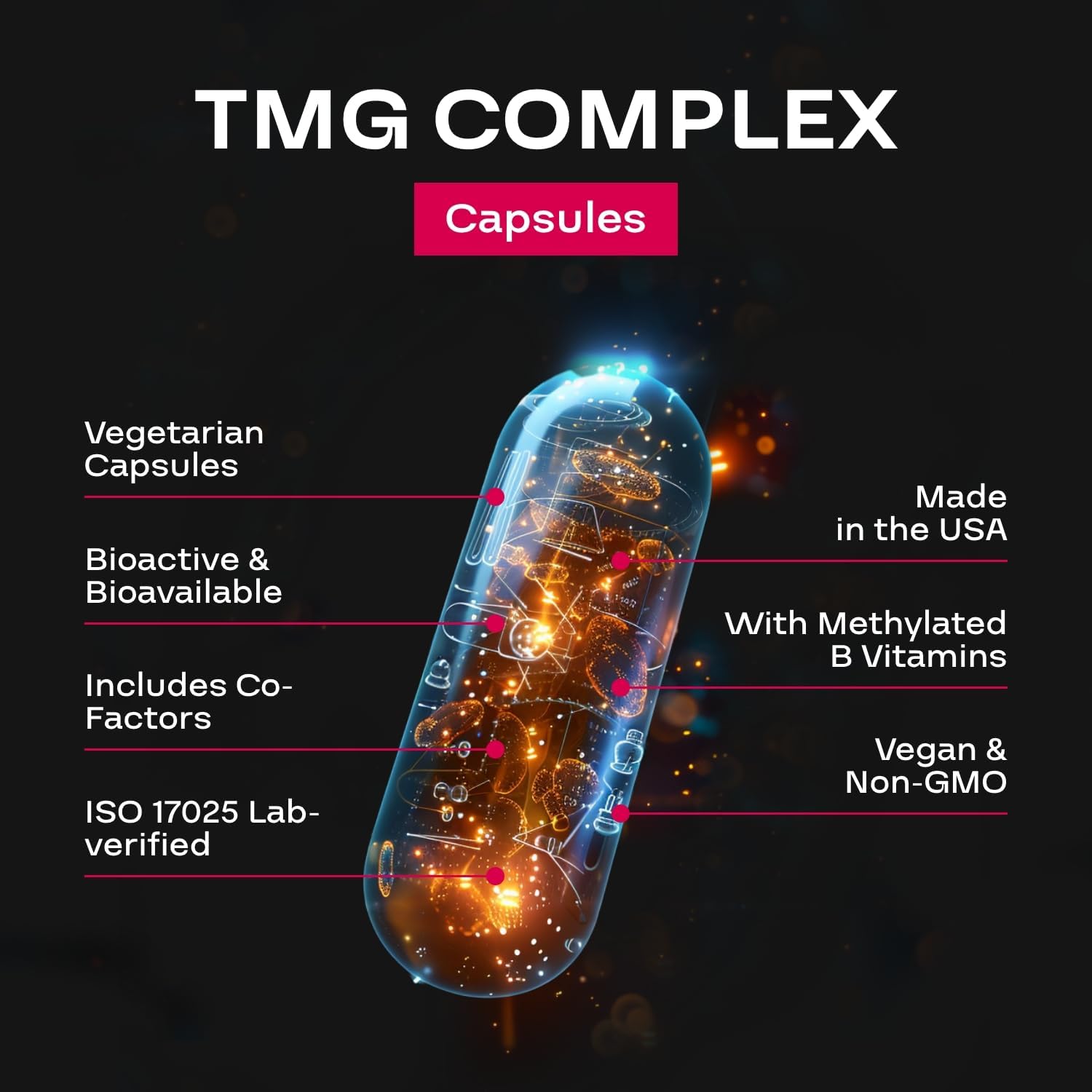 TMG Trimethylglycine Supplement with Methyl B Complex - 500mg Betaine TMG with Methylated B Vitamins for Homocysteine Support - Vegan & Non-GMO (1 Month Supply) - görsel 4