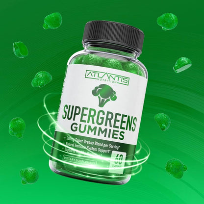 Atlantis Nutrition Supergreens Gummies - Daily Green Superfoods Supplement for Immunity Support, Natural Raspberry Flavour, 60 Gummies