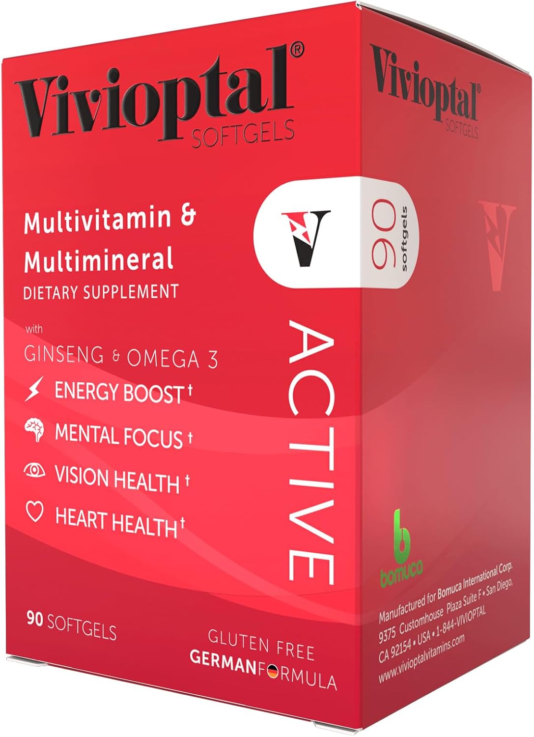 Vivioptal Active Multivitamin with Ginseng & Omega-3, 90 Softgels (1 Year's Supply), Gluten-free, German Formula - görsel 2