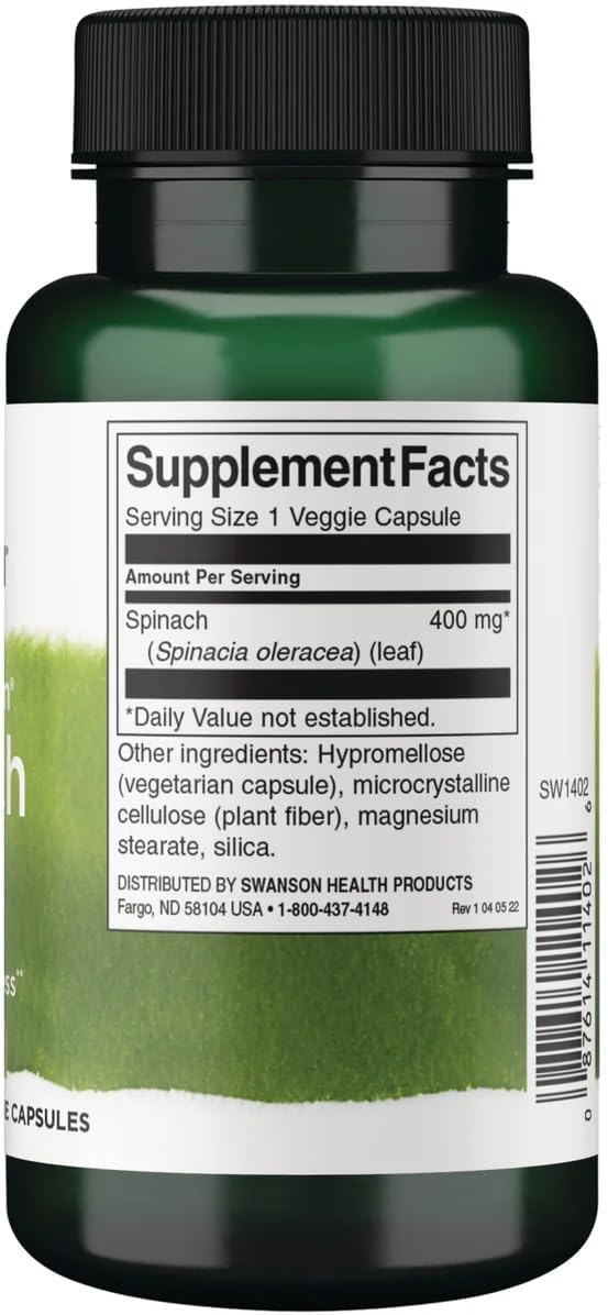 Swanson Full Spectrum Spinach Leaf 400mg 90 Veg Capsules (2 Pack) - görsel 2