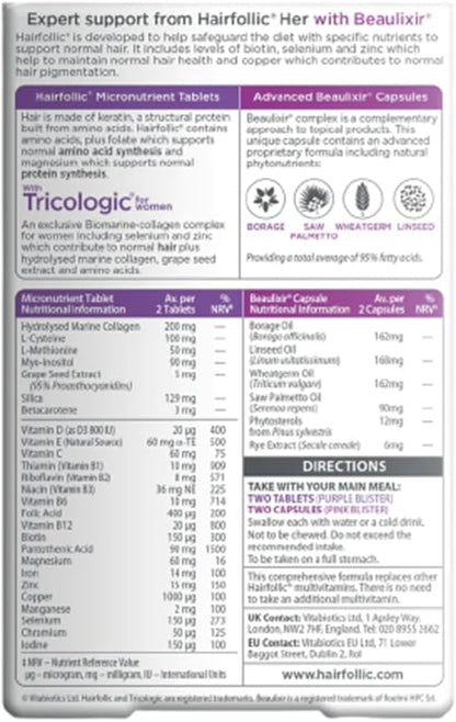 Vitabiotics Hairfollic Woman Advanced Capsules, 60 Count
