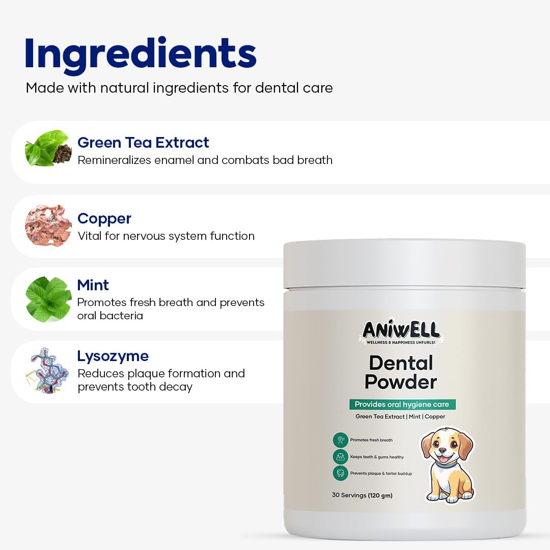 Aniwell Dog Dental Powder - Herbal Extract Formulation for Fresh Breath, Plaque & Tartar Support | No Brushing Required | Daily Dog Breath Freshener for All Breeds - görsel 2