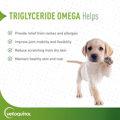 Vetoquinol Triglyceride OMEGA - Fish Oil for Dogs & Cats - Supports Healthy Skin, Coat & Normal Immune Response - Supplement with Vitamin Blend for Heart, Eye, Bone & Muscle Support - 8 oz (Pack of 2)