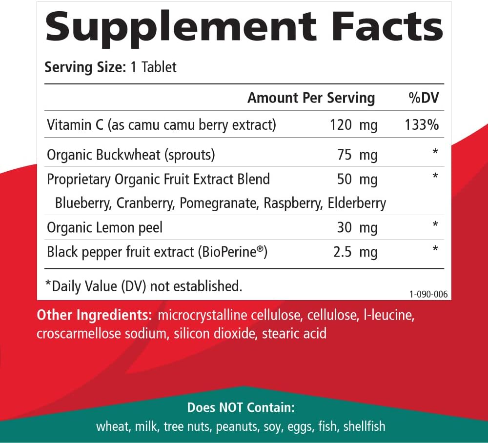 PURE ESSENCE LABS Whole-C Whole Food Vitamin C - Organic Camu Camu, 30 Tablets - görsel 5