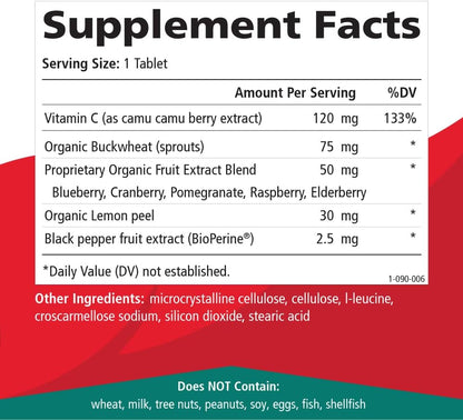 PURE ESSENCE LABS Whole-C Whole Food Vitamin C - Organic Camu Camu, 30 Tablets