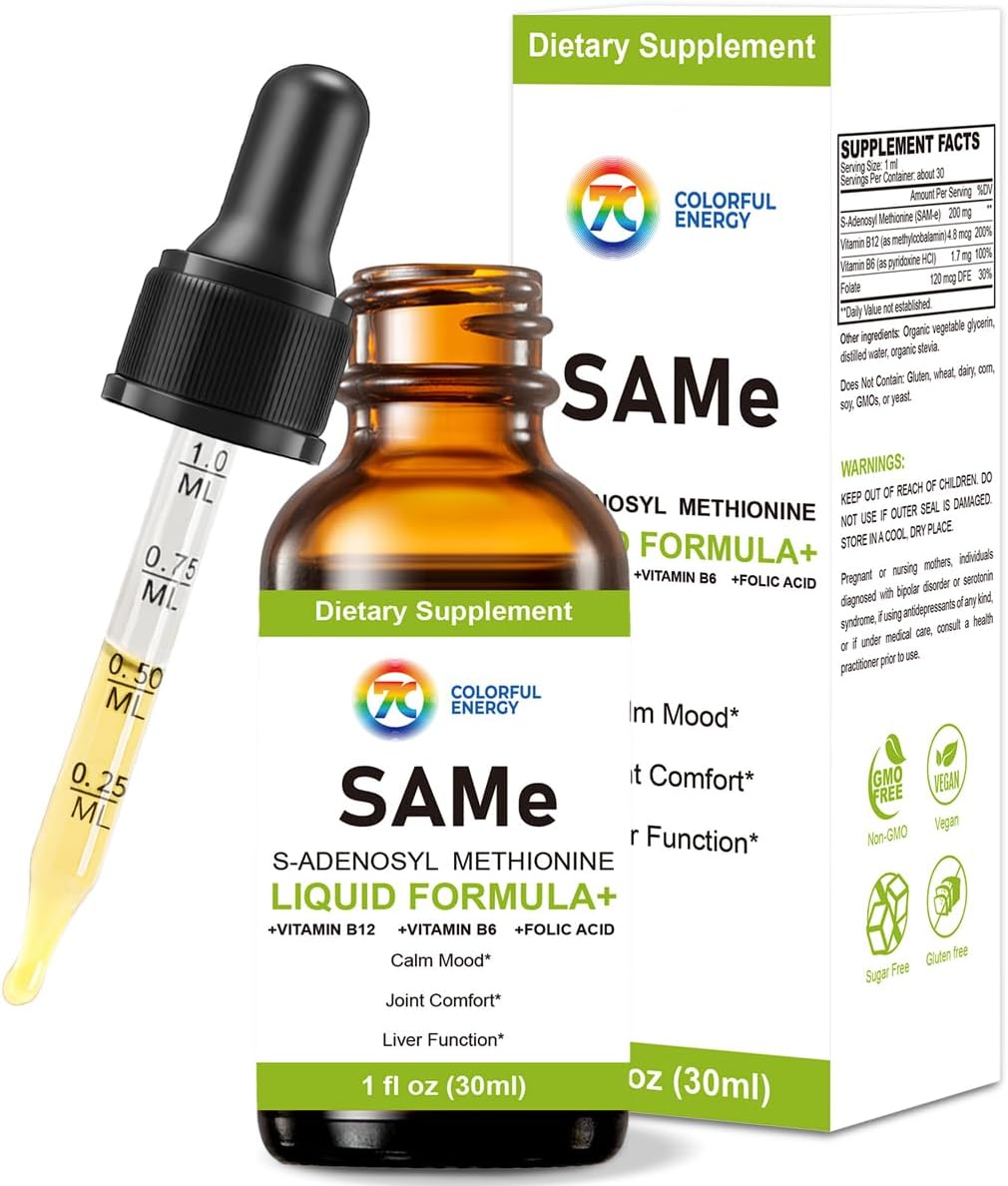 7c SAM-e Liquid Supplement - S-Adenosylmethionine with Vitamin B6 & B12, 1 fl oz (30 Servings) - görsel 1