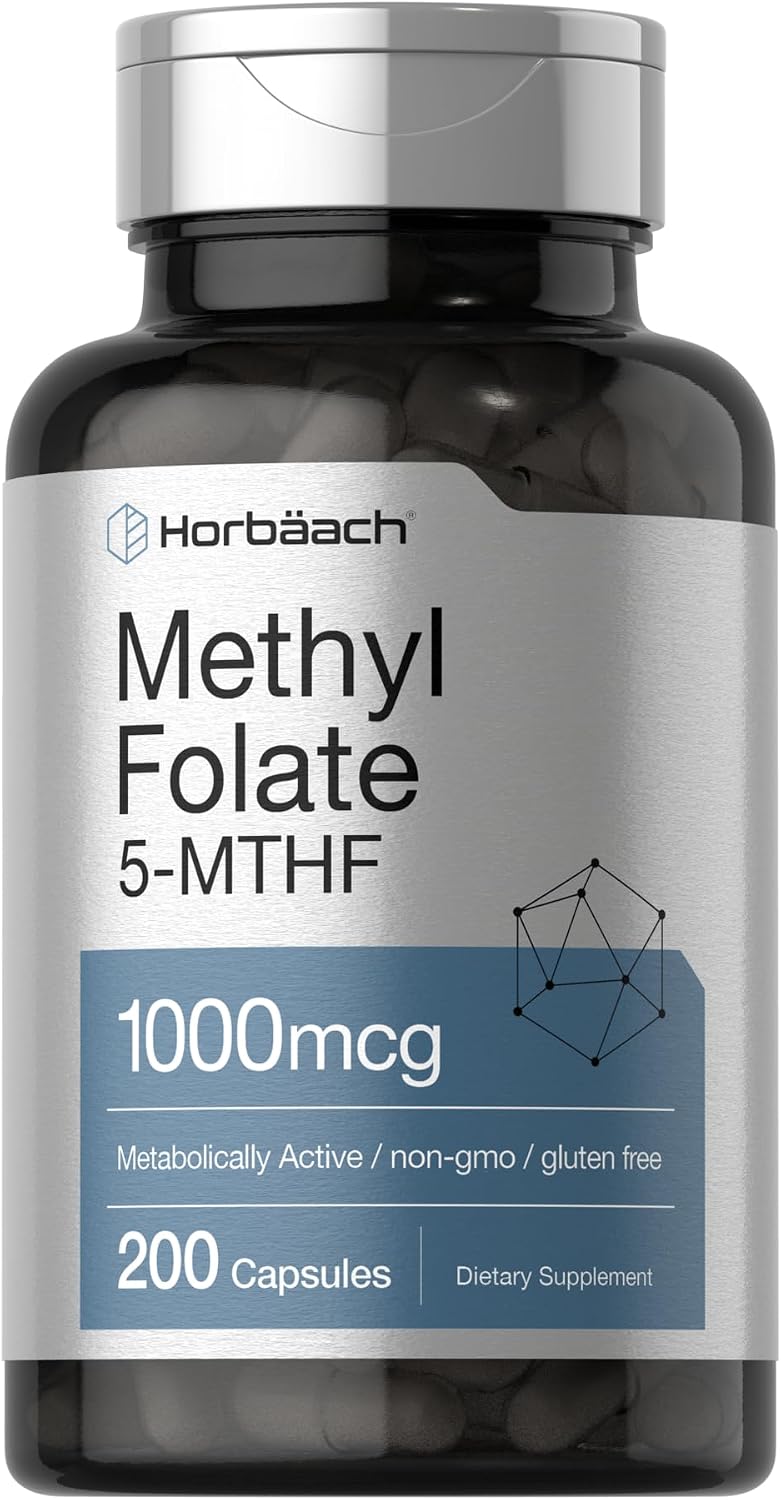 Horbäach Methyl Folate Supplement | 1000 mcg | 200 Capsules | Active 5-MTHF - görsel 1