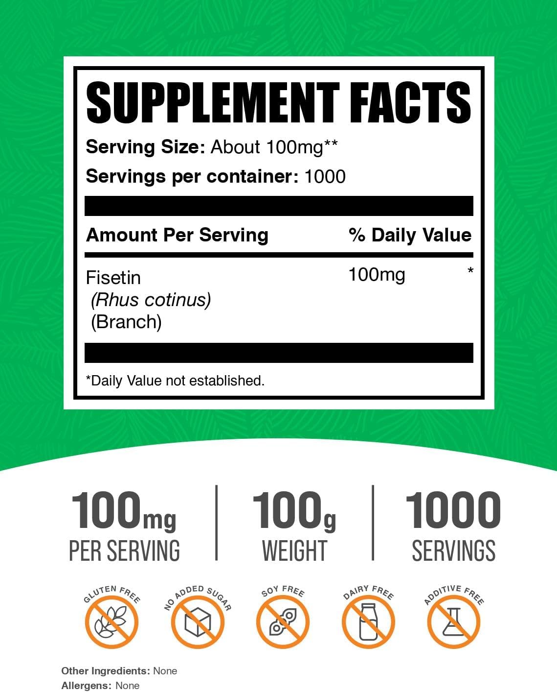 BulkSupplements.com Fisetin Powder - Nutritional Supplement, 100mg per Serving, 100g (3.5 oz) - görsel 2