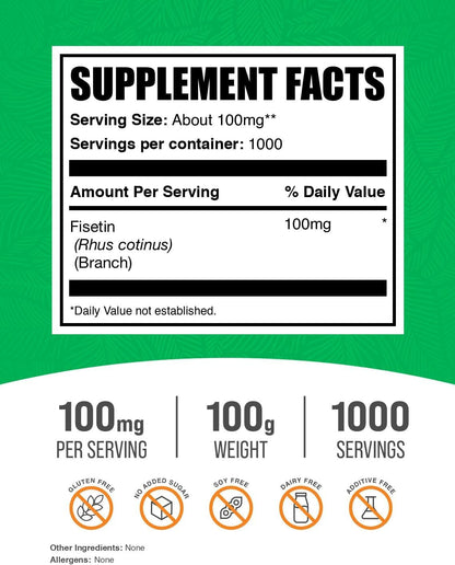 BulkSupplements.com Fisetin Powder - Nutritional Supplement, 100mg per Serving, 100g (3.5 oz)