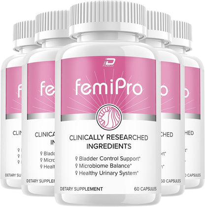 FemiPro Food Supplement – Probiotic for Urinary and Bladder Health, 5 Bottles (300 Capsules)