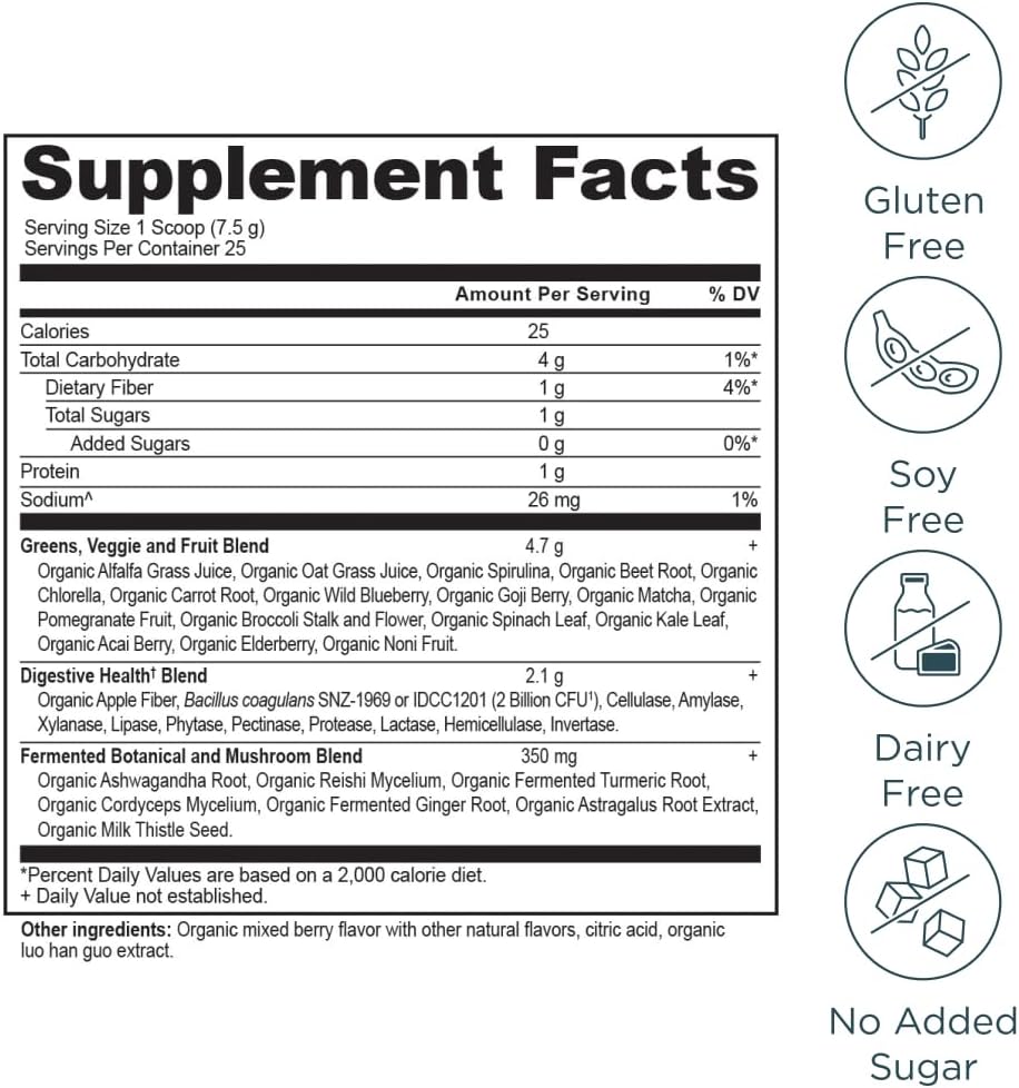 Ancient Nutrition Organic SuperGreens Powder with Probiotics, Berry Flavour - 25 Servings - görsel 2