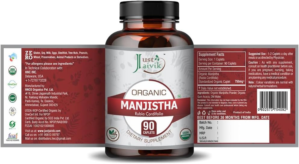 Just Jaivik Organic Manjistha Tablets, 750 mg, 90 Count - görsel 3