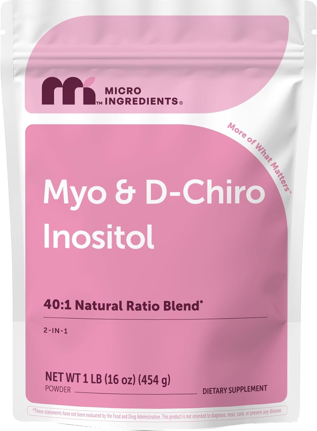 Micro Ingredients Myo-Inositol & D-Chiro Inositol Powder, 454g (221 Servings) | 40:1 Ideal Ratio | Non-GMO, Vegan, Filler-Free - görsel 1