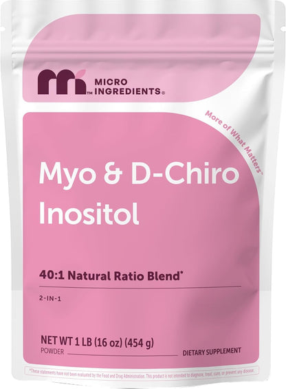 Micro Ingredients Myo-Inositol & D-Chiro Inositol Powder, 454g (221 Servings) | 40:1 Ideal Ratio | Non-GMO, Vegan, Filler-Free