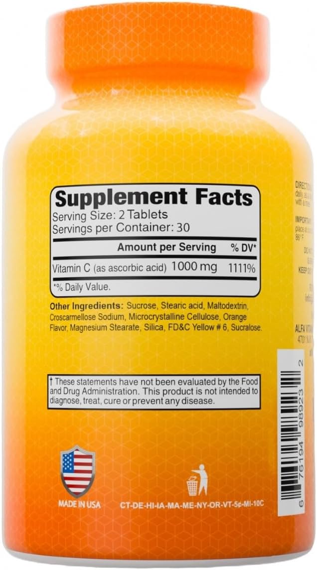 ALFA VITAMINS Vitamin C Chewables 1000mg – Easy to Chew Tablets – Powerful Antioxidant – Immune Support – 60 Tablets - görsel 2
