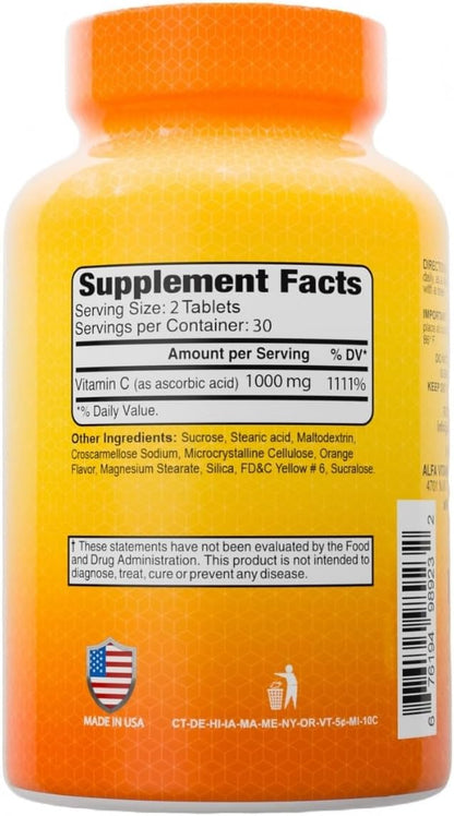 ALFA VITAMINS Vitamin C Chewables 1000mg – Easy to Chew Tablets – Powerful Antioxidant – Immune Support – 60 Tablets