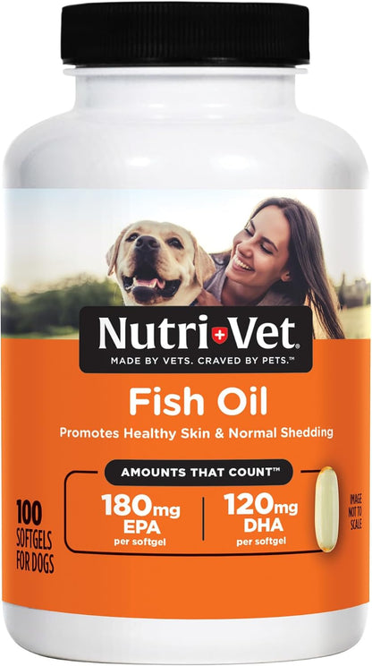 Nutri-Vet Fish Oil Supplement for Dogs – Omega-3 EPA DHA, 100 Softgels