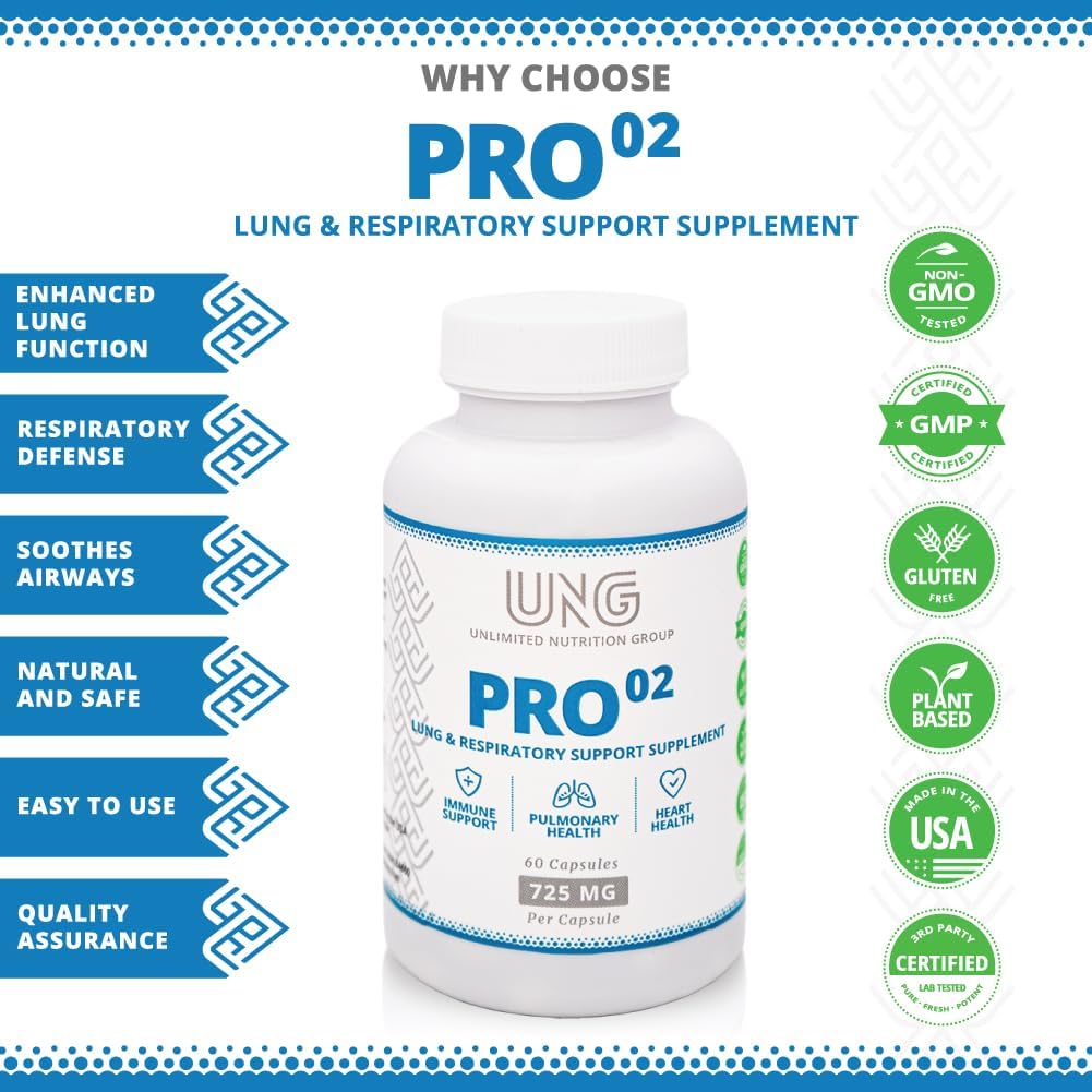 UNG Pro-O2 Lung & Respiratory Support Supplement - 725 mg, 60 Capsules - görsel 2