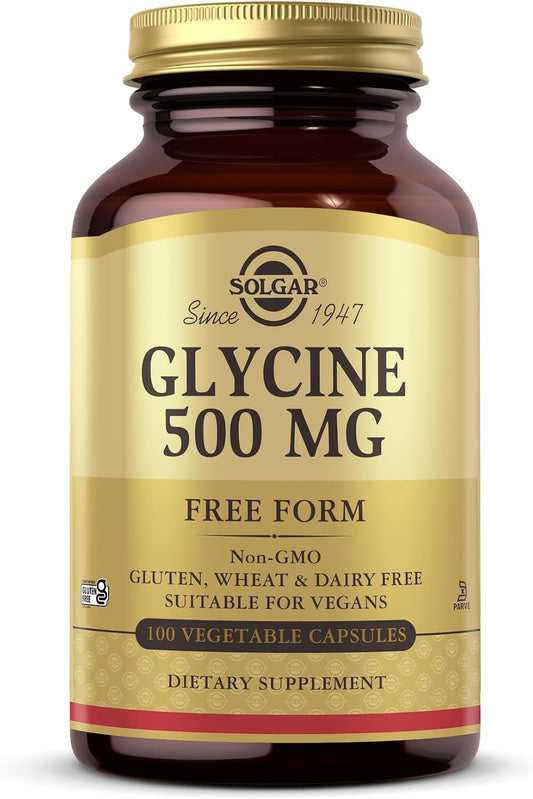 Solgar Glycine 500 mg – 100 Vegetable Capsules – Free Form L-Glycine – Non-GM, Vegan, Gluten Free, Dairy Free