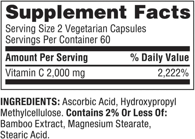 Spring Valley Ultra Strength Vitamin C Capsules - 2000 mg - 120 Capsules - görsel 2