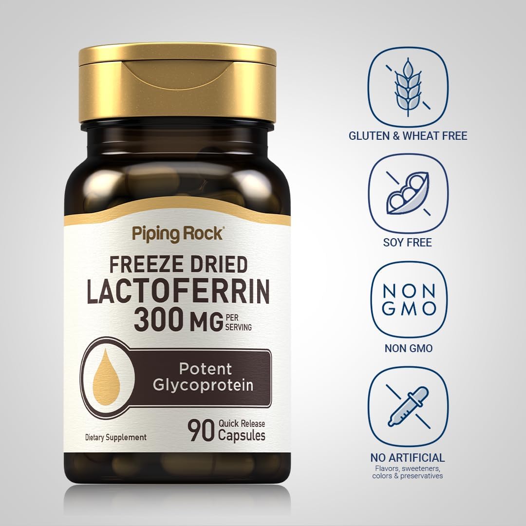 Piping Rock Lactoferrin Supplement | 300mg | 90 Capsules | Freeze Dried Potent Glycoprotein | Non-GMO, Gluten-free - görsel 3
