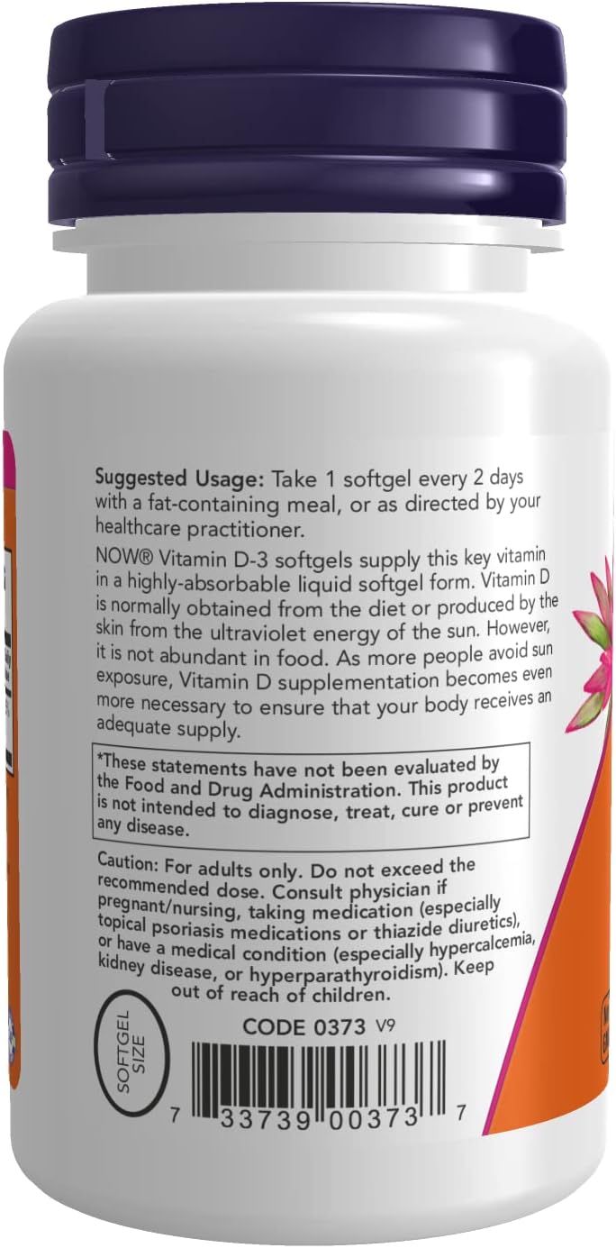 NOW Foods Vitamin D3 5000 IU Softgels - 240 Softgels (3-Pack) - görsel 3