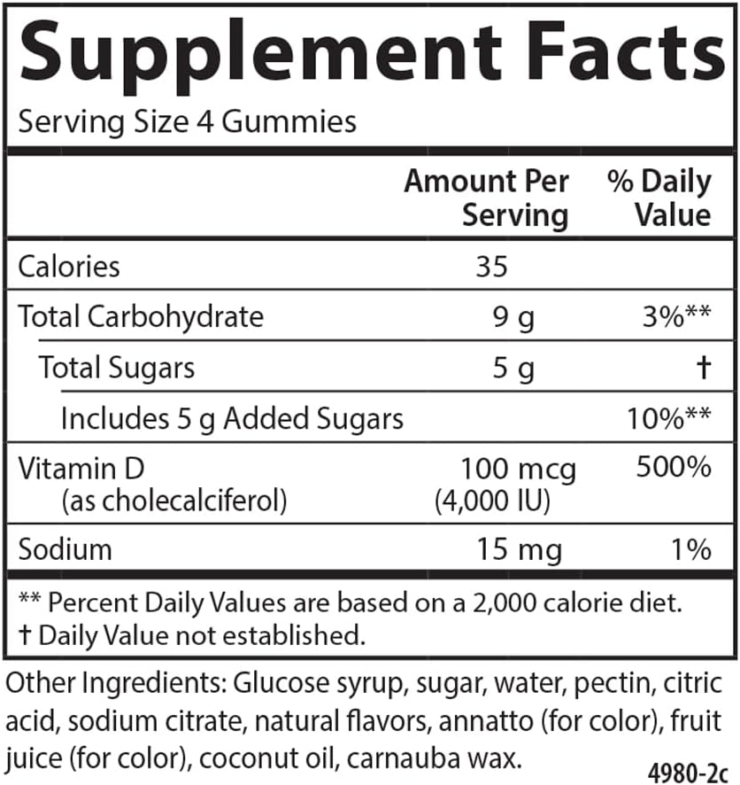 Carlson Super D3 Gummies 4000 IU (100 mcg) - Natural Fruit Flavours, 120 Vegetarian Gummies - görsel 2
