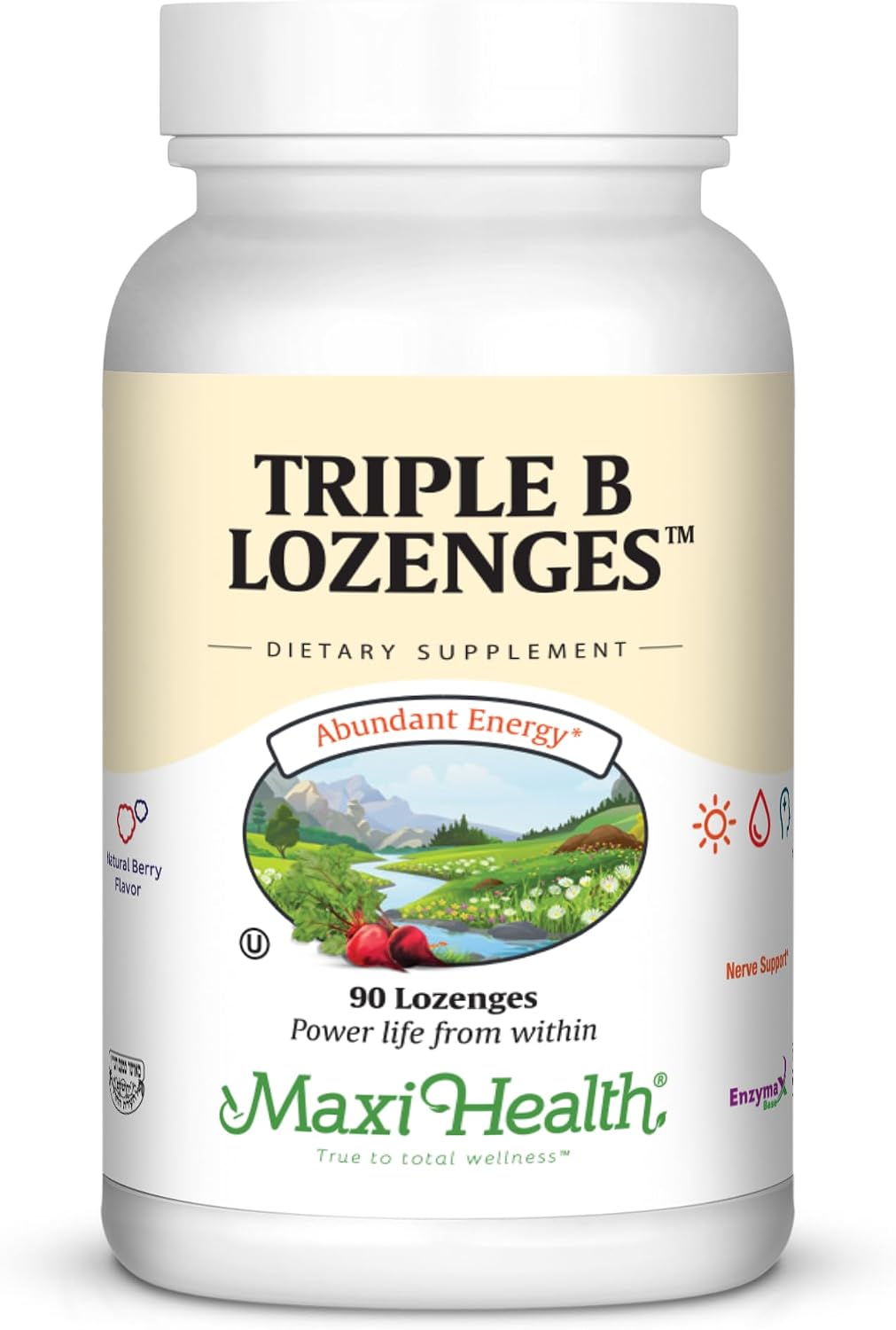 Maxi Health Triple B Lozenges - Vitamin B12 & B6 & Biotin - Strawberry Flavour - 90 Chewies - Kosher - görsel 1