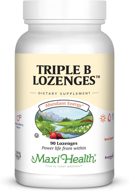 Maxi Health Triple B Lozenges - Vitamin B12 & B6 & Biotin - Strawberry Flavour - 90 Chewies - Kosher