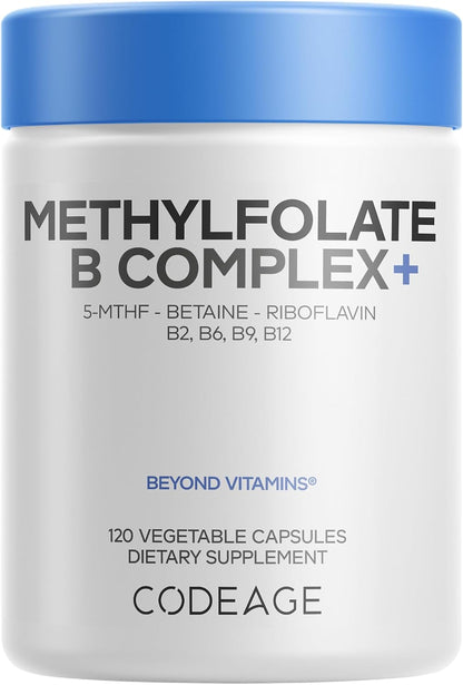 Codeage Methylfolate B Complex+ — Methylated B Vitamins with 5-MTHF, Methyl B12, Riboflavin and Betaine | 120 Capsules