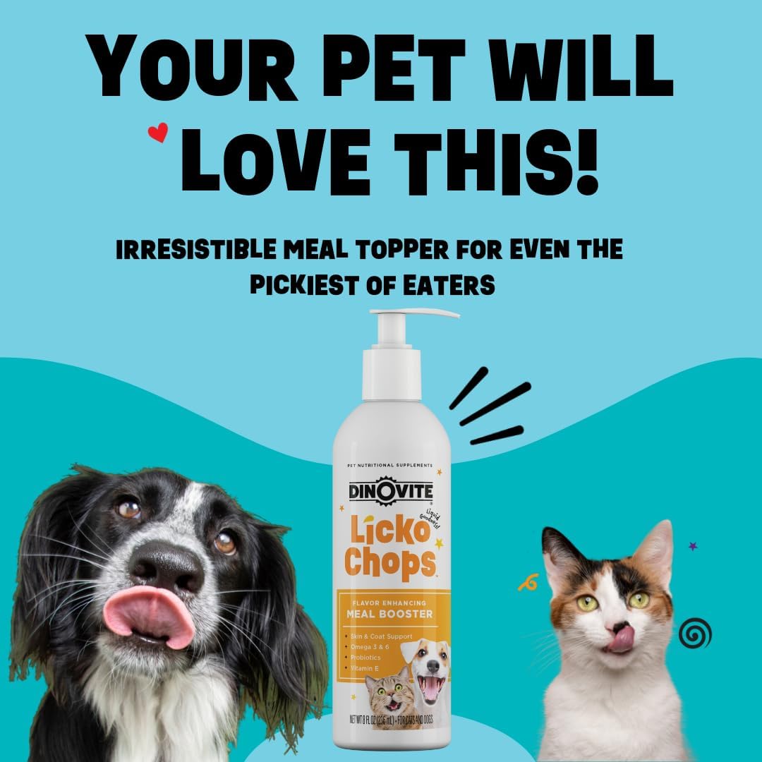 Dinovite Lickochops for Dogs & Cats - Omega-6, Omega-3, Probiotics & Vitamin E Supplement, 473 ml with Pump - görsel 2