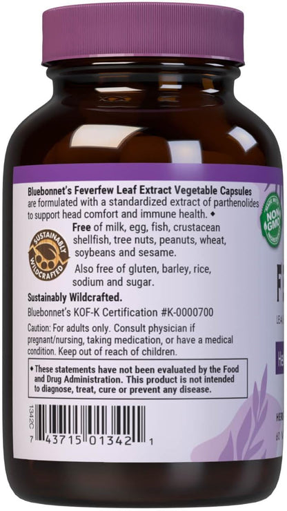 BlueBonnet Nutrition Feverfew Leaf Extract – Food Supplement for Head Comfort, 60 Vegetable Capsules