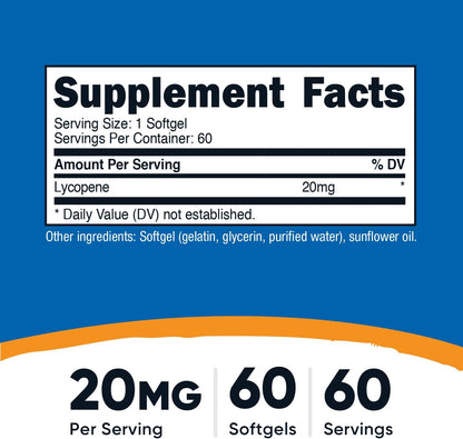 Nutricost Lycopene (20mg) 60 Softgels - Gluten-free, Non-GM